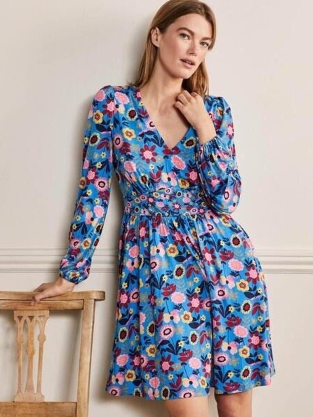 Boden Jersey Mini Tea Dress in Moroccan Blue Floral